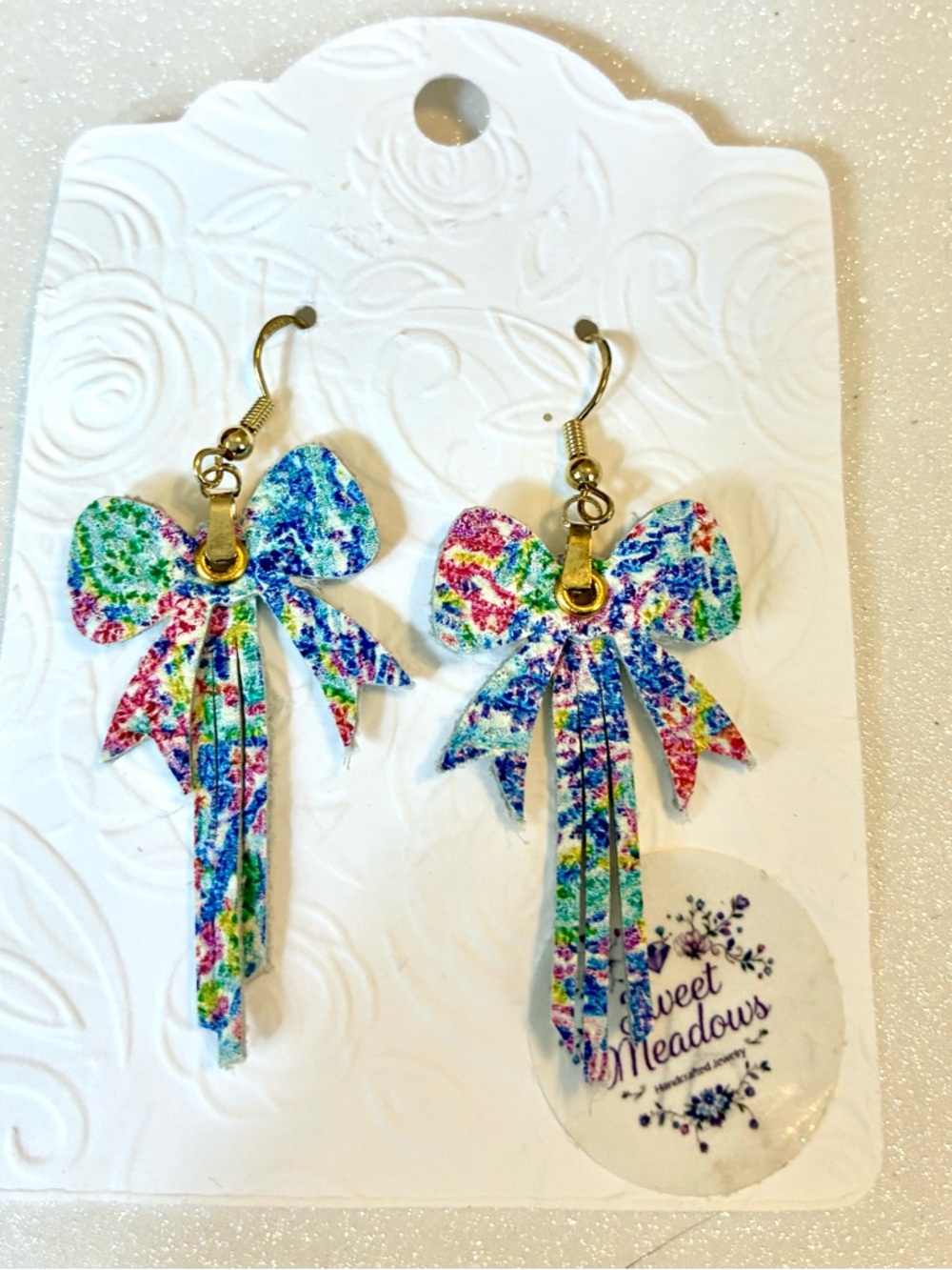 Leather  Multicolor Bow Drop Earrings